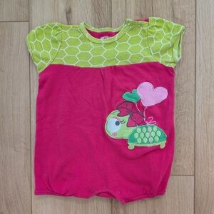Green and Pink Baby Romper with Turtle Design